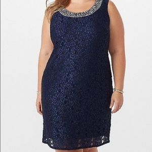 EMBELLISHED NECK SHIMMER LACE JACKET DRESS